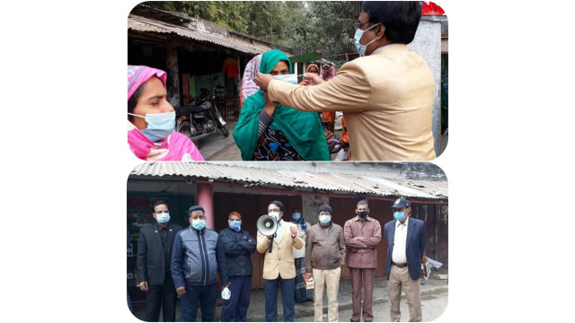 পৌরসভার ১নং ওয়ার্ডে জেলা আওয়ামী লীগের সহ-সভাপতি ডা. রাব্বানীর ফ্রি মাস্ক বিতরণ