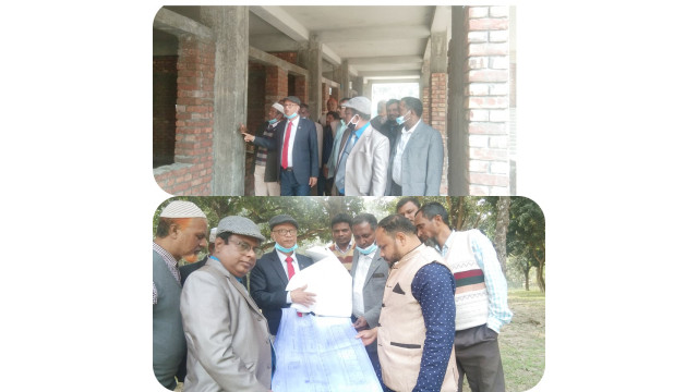 আদিনা ফজলুল হক কলেজের একাডেমীক ভবন নির্মানের স্থান পরিদর্শন নির্বাহী প্রকৌশলীর