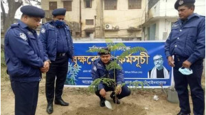 চাঁপাইনবাবগঞ্জ সদর  মডেল থানা চত্বরে বৃক্ষ রোপন করলেন এসপি আবদুর রকিব 