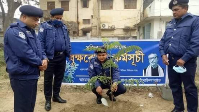 চাঁপাইনবাবগঞ্জ সদর মডেল থানা চত্বরে বৃক্ষ রোপন করলেন এসপি আবদুর রকিব