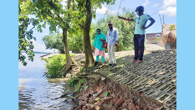 ভোলাহাটে পাউবো কর্মকর্তাদের মহানন্দার ভাঙ্গন পরিদর্শন